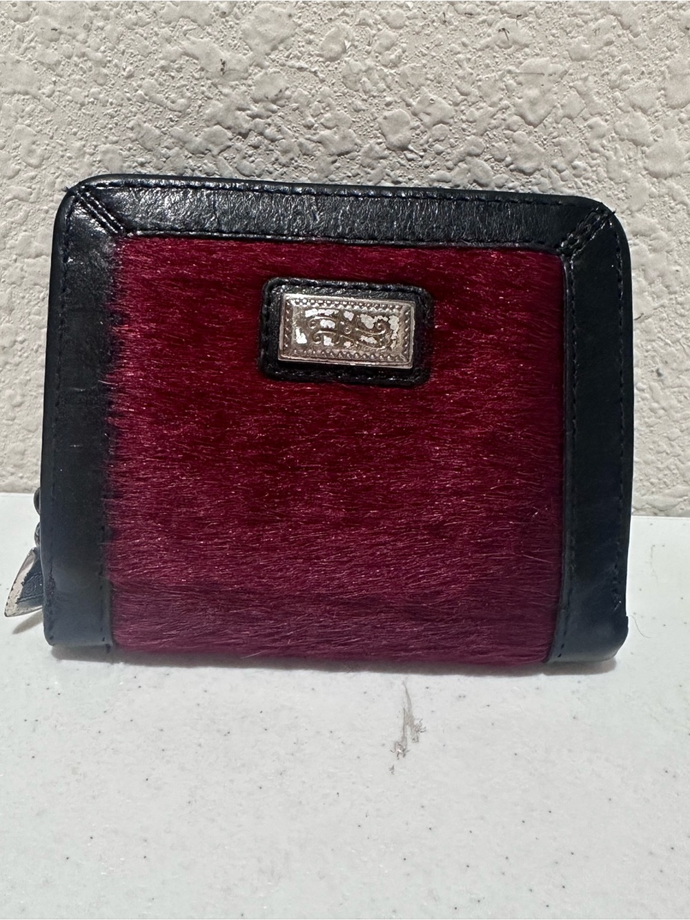 Brighton leather and pony hair wallet burgundy